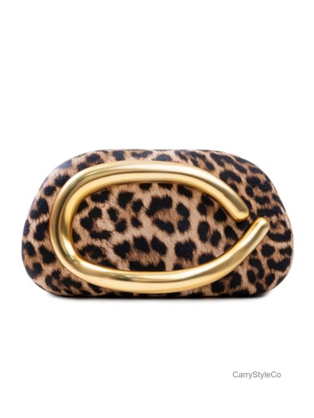 Oval Leopard PU Clutch Oversized Gold Hardware Detachable Chain Strap Evening